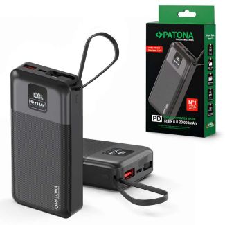 Patona high-speed powerbank met geintegreerde USB-C kabel - 20.000mAh
