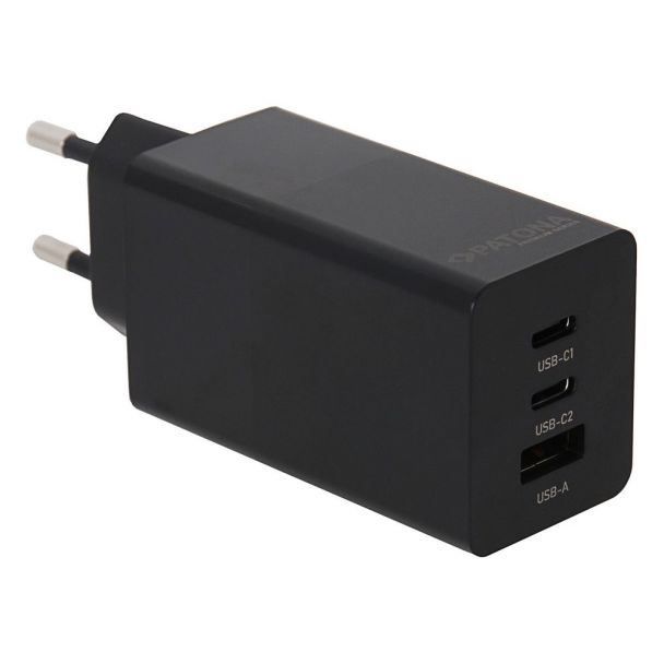 PATONA Premium PD65W QC3.0 voedings adapter 2xUSB-C 1xUSB-A - zwart