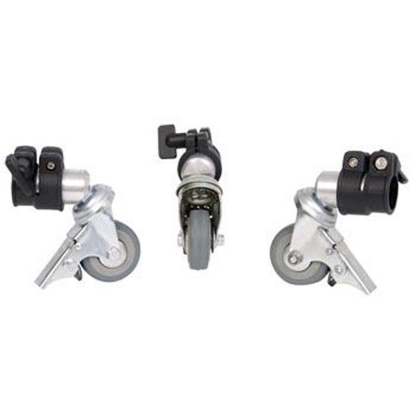 Set van 3 zwenkwielen PCA-22M met 22mm aansluiting voor lampstatief